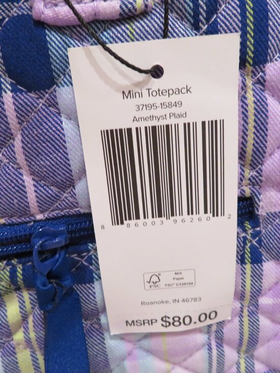 Vera Bradley Mini Totepack Amethyst Plaid Quilted Backpack main image 8